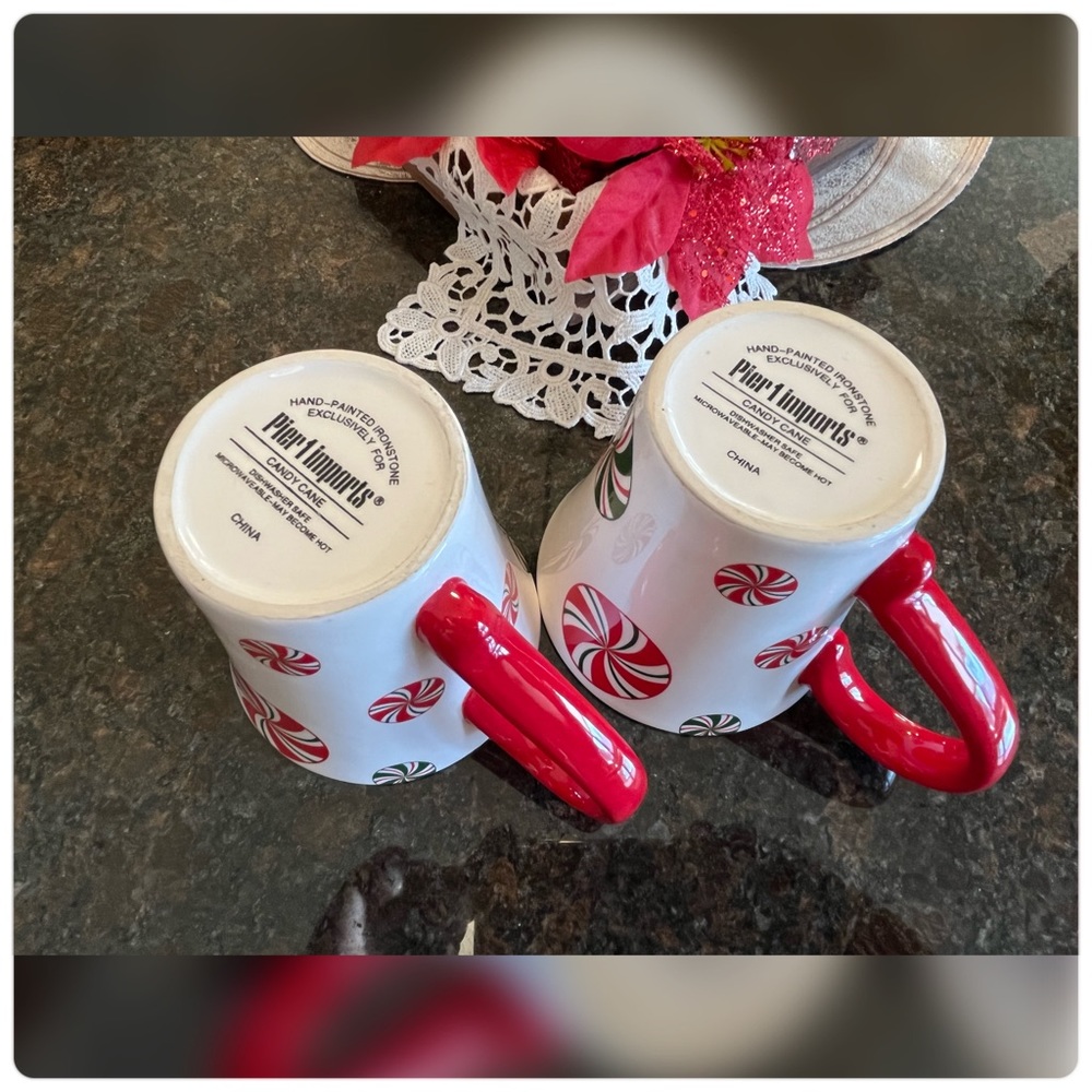 Pier 1-Hand Painted Pair of ‘Candy Cane’ Mugs-EUC!!! - Picture 5 of 6